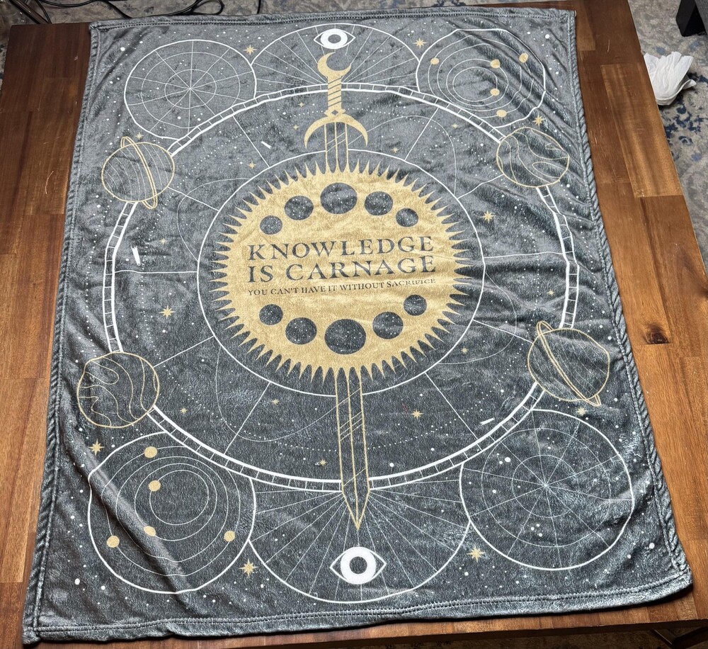 OwlCrate Knowledge Is Carnage Flannel Throw Blanket 40x50 Celestial Moon Stars